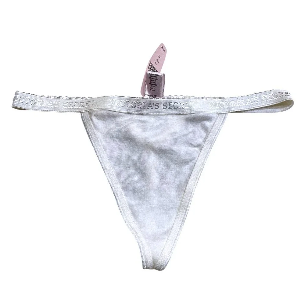 Victoria's Secret‎ VINTAGE Y2K Cotton Signature Logo V-String Thong Panties XS